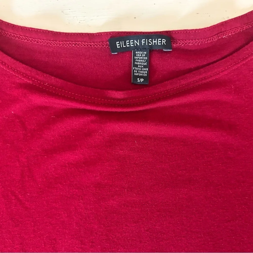 Eileen Fisher Dark Red Long Sleeve Jersey Dress Sz SP Minimalist Quietly Luxury